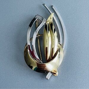 Vintage Italian Gold Vermeil, Sterling Silver Two Tone Modernist Flower …